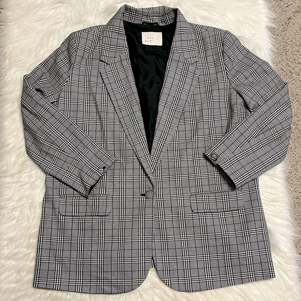 A New Day Plaid Blazer Black and White Suit Jacket